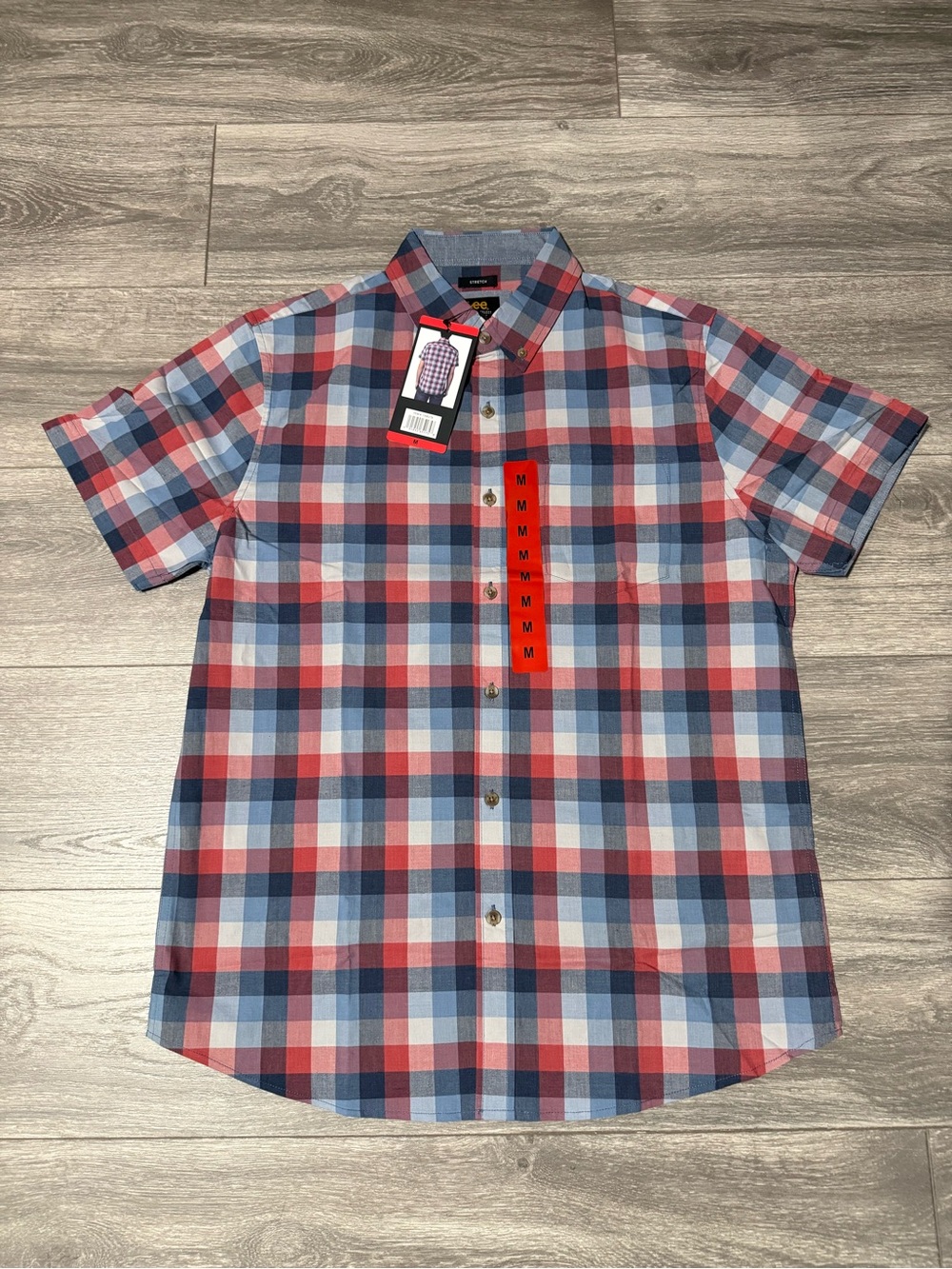Lee Men's Short Sleeve Plaid Button-Down Shirt - Red, Blue & White